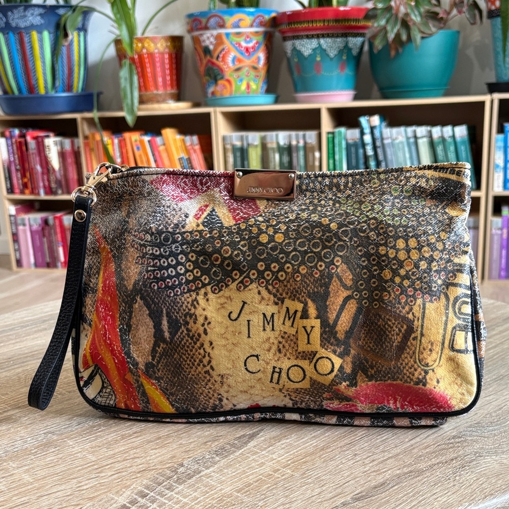 Jimmy Choo Multicolor Coated Canvas Clutch